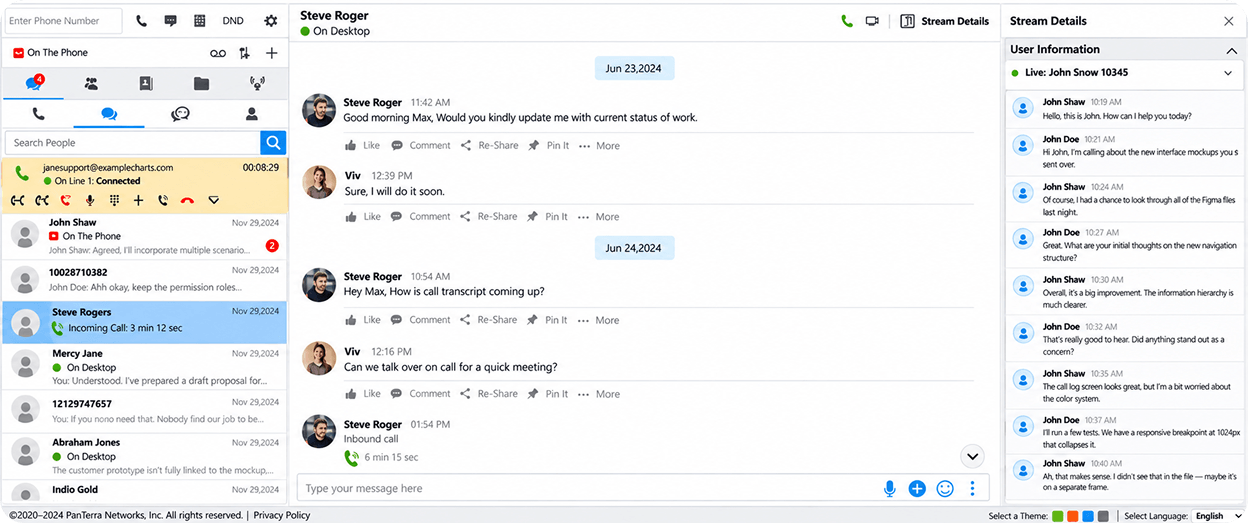 Screenshot — legacy app_ Live Transcript panel during a call