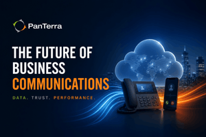 PanTerra Networks cover image for a 2026 VoIP statistics and market data guide, showing cloud communications, business phone systems, mobile calling, and connected enterprise infrastructure.