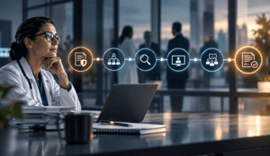 Compliance, legal, and IT staff scoring a UCaaS vendor demo against a written checklist 
